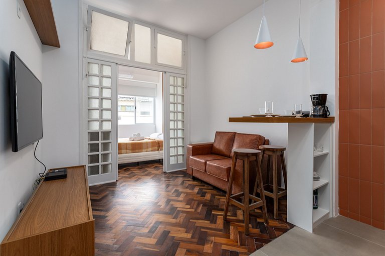 Flat beira-mar em Copacabana com ar condicionado